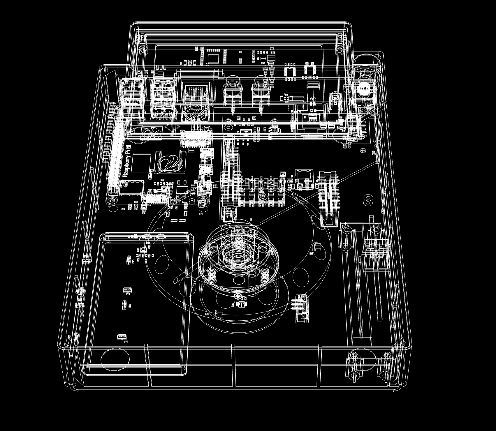 X-ray wireframe render, front view showing the jog assembly and internal layout.